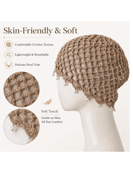 Pearl-Trim Crochet Cloche Hat - Taupe main image 4